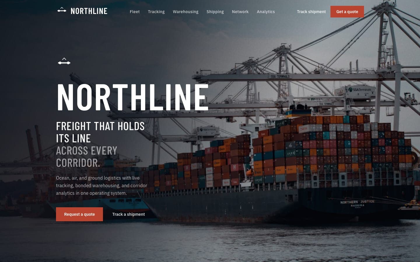 Northline logistics platform homepage with the freight that holds its line headline