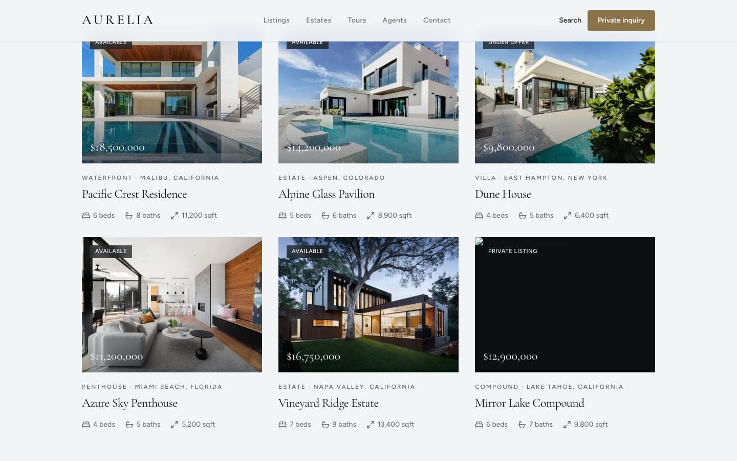 Aurelia property listings with price, location and specification for each residence