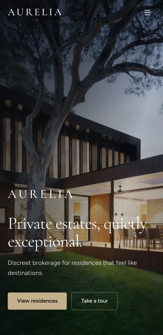 Aurelia real estate platform on a mobile viewport