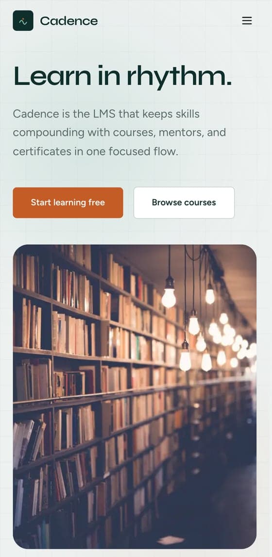 Cadence learning platform on a mobile viewport
