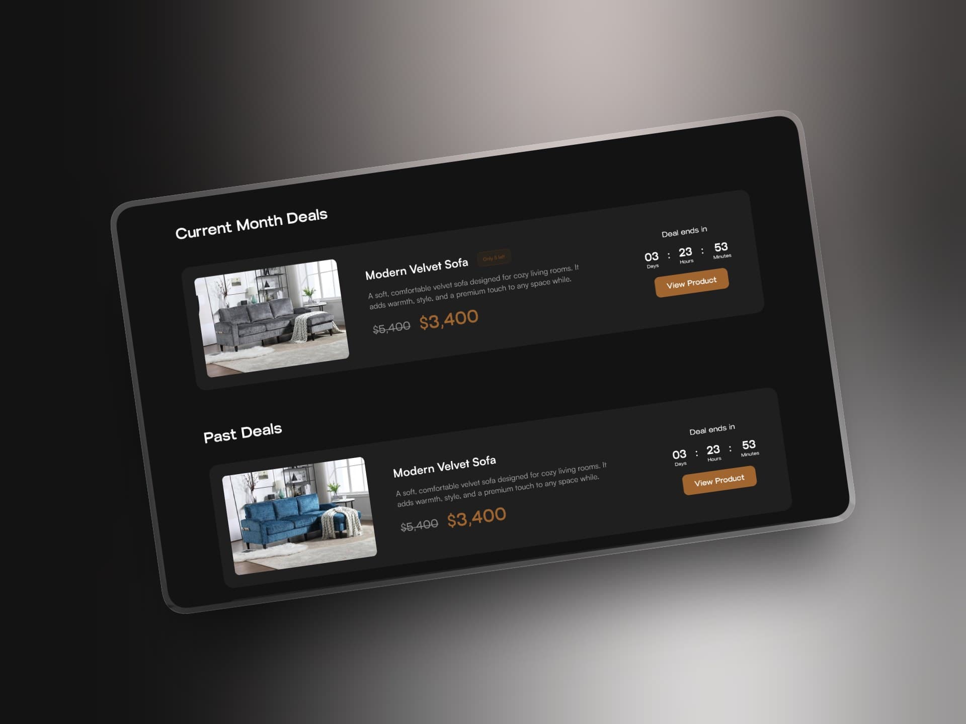 Firaash deals section with a current month offer counting down beside past deals