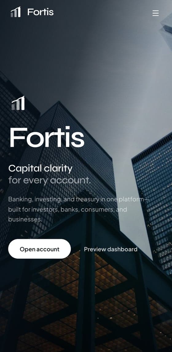 Fortis fintech platform on a mobile viewport