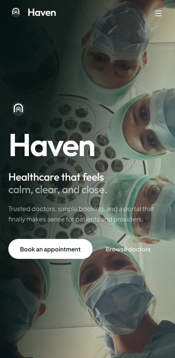 HavenHealth healthcare platform on a mobile viewport